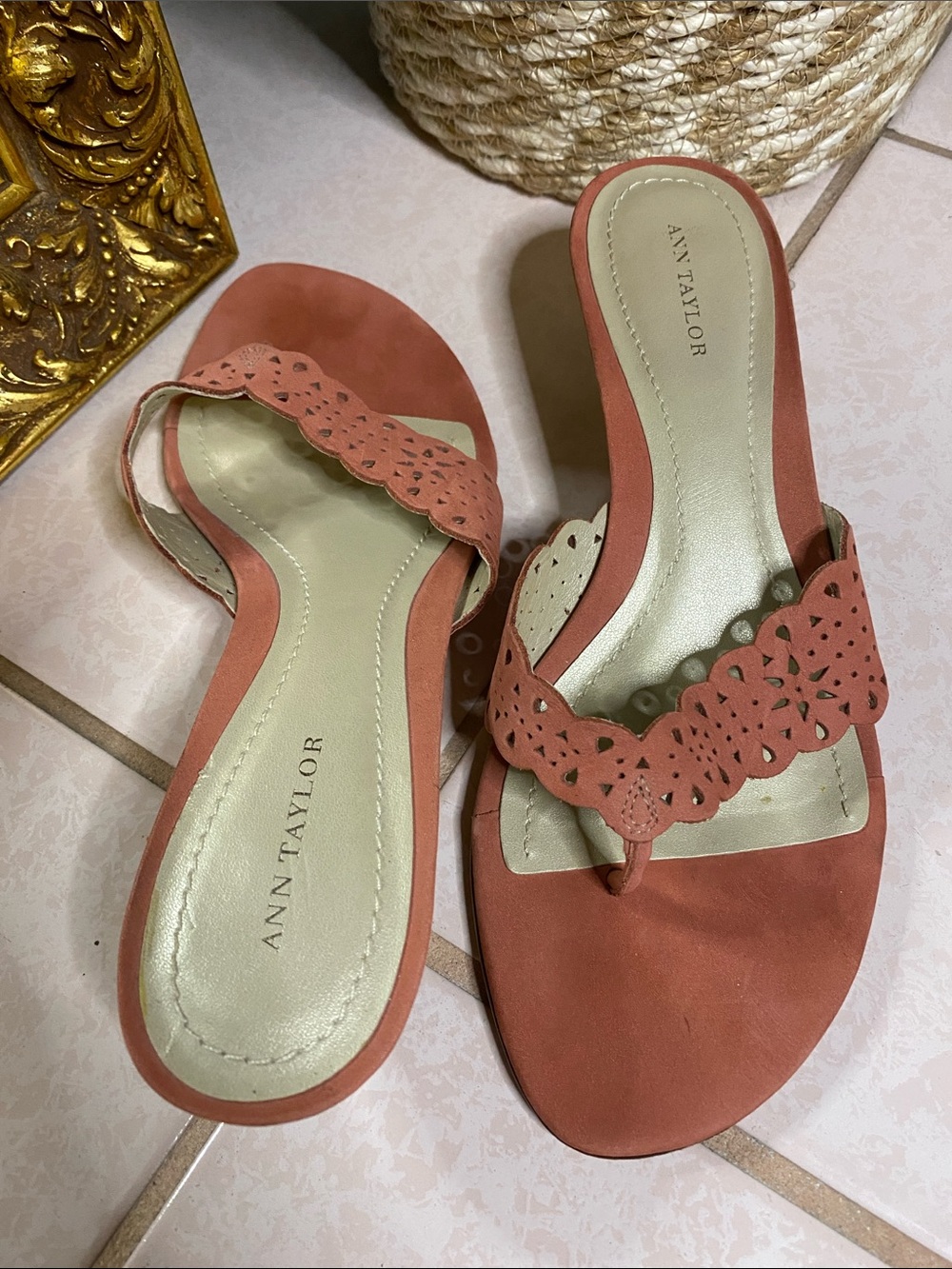 Ann Taylor Coral Kitten Heel Sandals